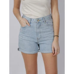 Short En Jean Taille Haute Mom Roller Bleu Femme - Teddy Smith